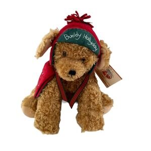 Buddy Hollyday Plush Teddy Bear Bunnies By The Bay Hallmark 2002 Red & Green Hat